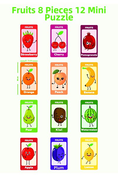 gift plus Wooden Educational Puzzle – Fruits (Set of 12, 8 Pieces)