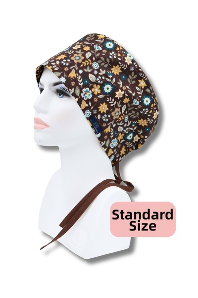 doktorbonem Standard Size Acacia Flowers Brown Surgical Cap Doctor Nurse Healthcare Worker Hospital Cap