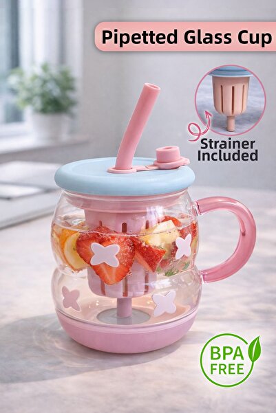 naturelove Borosilicate Glass Mug with Strainer - Detox Flask with Design Str...