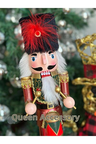 QUEEN AKSESUAR Luxury Imported Snare Drum Playing Wooden Large Movable 30cm Nutcracker Christmas Figurine Decoration