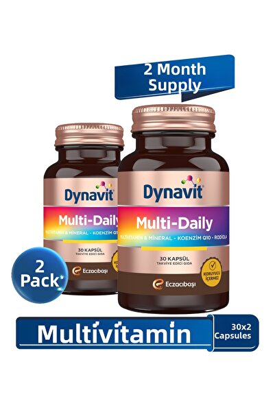 Dynavit مكمل غذائي يومي متعدد الفيتامينات والطاقة يحتوي على 13 فيتامين و7 معادن وإنزيم Q10 وروديولا (30 كبسولة × 2)