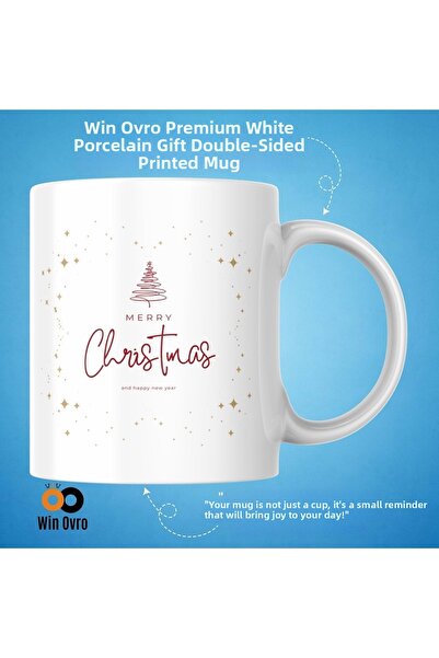 Win Ovro Premium White Porcelain Gift Double Sided Printed Mug Cups - Merry Christmas Happy New 2