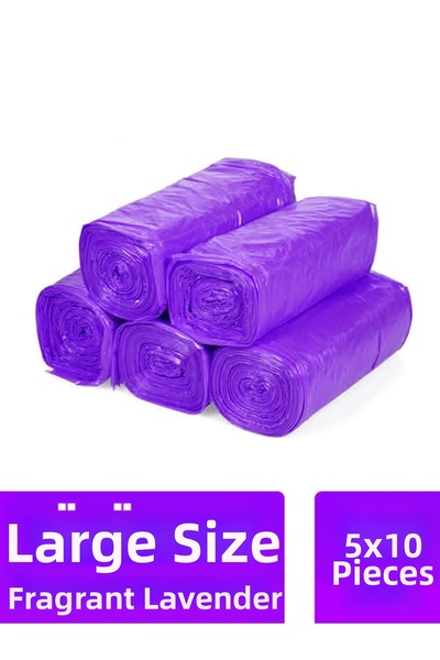 naft Drawstring Large Size Lavender Scented Garbage Bags 10 Pieces 5 Rolls 65X70 Garbage Bags 60 Liters