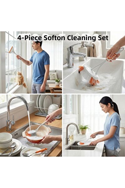 Righton Set de perii practice pentru curățarea bucătăriei și chiuvetei Softon, 4 bucăți - șterge sticla - ergonomic și durabil