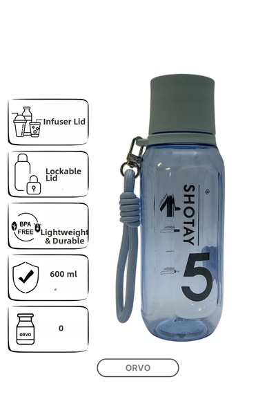 ORVO زجاجة مياه تحفيزية من التريتان للتنقية - 600 مل، خالية من مادة BPA، مع منقع للفواكه، مع حزام - St7117 - أزرق