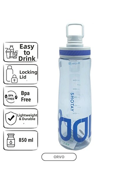 ORVO قارورة مياه رياضية سعة 850 مل - غطاء قابل للقفل، فوهة للشرب، حزام للتعلي...