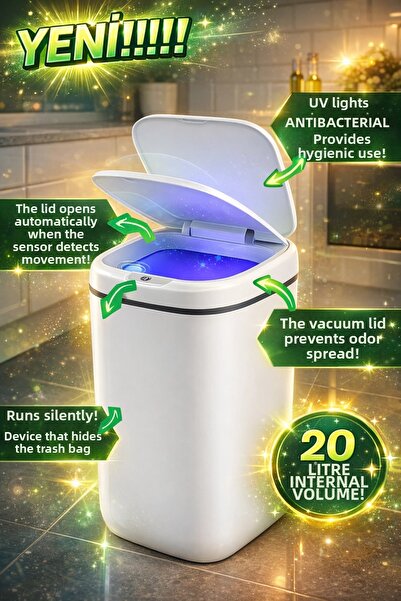 Clevora 20L Smart Sensor Trash Can Uv Light Odor Proof Kitchen Bathroom Wc Office