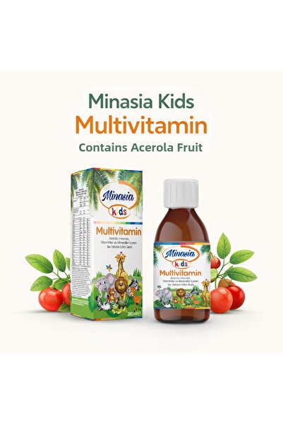 MİNASİA KİDS مكمل غذائي متعدد الفيتامينات 200 مل (فاكهة الأسيرولا، الفيتامينا...