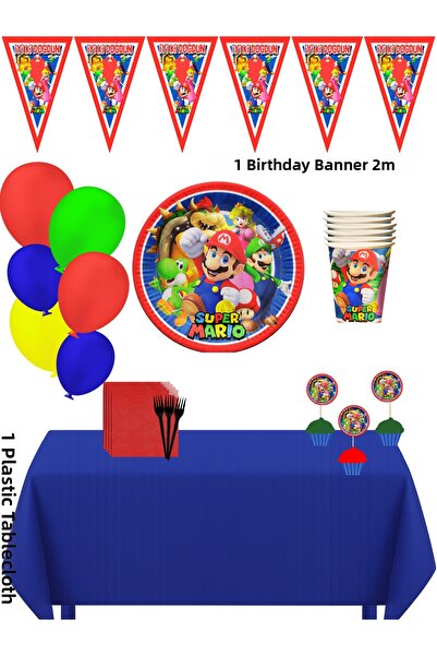 HAPPYLOOPPARTY مجموعة زينة حفلات عيد الميلاد سوبر ماريو لـ 24 شخصًا