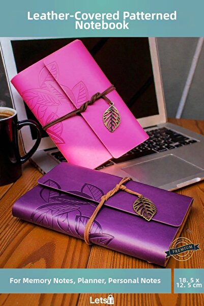 Letsii Leather Cover Leaf Patterned Unlined Souvenir Notebook Agenda