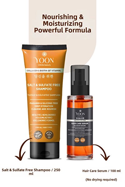 YOON عبوتان من الشامبو النباتي الخالي من الملح ومصل الشعر الذي يُترك على الشع...