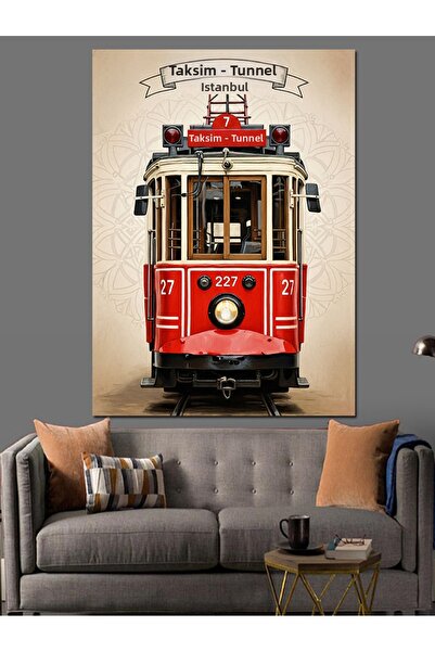 KanvasSepeti Κόκκινο τραμ Υψηλής ποιότητας ελαιογραφία Με υφή Καμβάς Καμβάς γ...