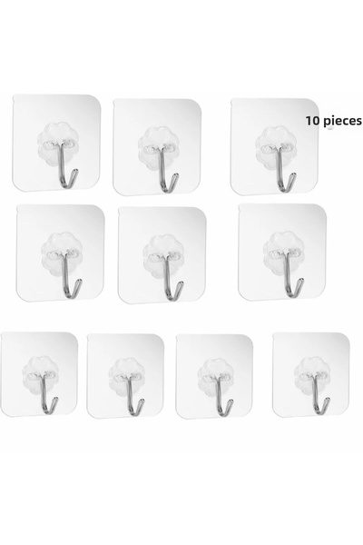 safestore 10Pcs 6x6cm Self Adhesive Transparent Strong Hanger Door Wall Hangers Heavy Load-Bearing Hanger