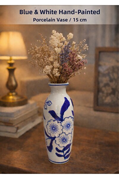 onyyapim Blue & White Hand Painted Porcelain Vase |   15 cm Decorative Vintage