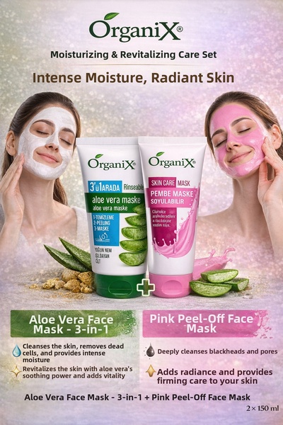 Organix الرطوبة والحيوية |   قناع الوجه بالصبار 3 في 1 + قناع الوجه الوردي ال...