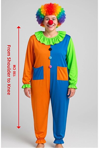 Samur Set Costum Clovn 150 cm (Perucă + Nas + Costum)