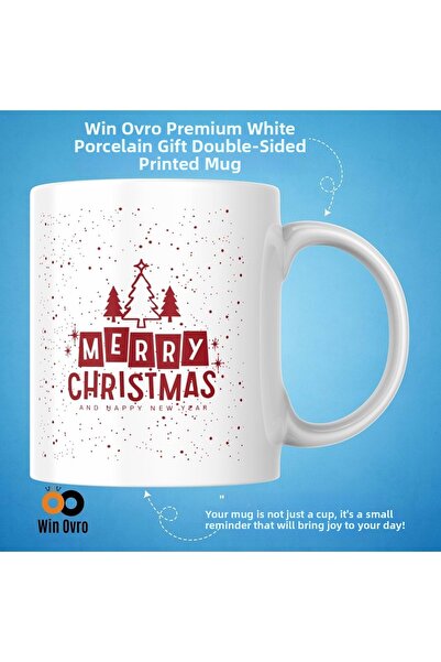 Win Ovro Premium White Porcelain Gift Double Sided Printed Mug Cups - Merry Christmas Happy New 1