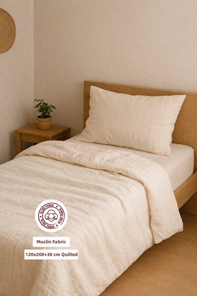 sutra 100% Cotton Muslin Fabric Single Size Fitted Sheet Duvet Cover Set