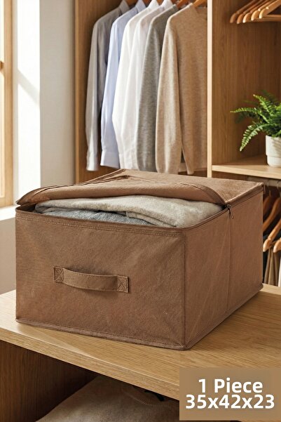 PH Prendi Home Beige Fabric Storage Box 35X42X23 cm Zippered Closet Organizer Under-Bed Quilt Pillow Storage Organizer
