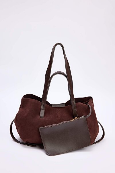 TRENDYOL SHOES Dunkelbraune Wildledertasche