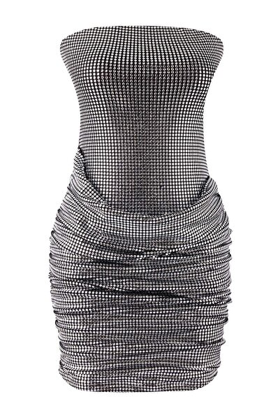 Trendyol Collection Silbernes, gestricktes, glänzendes Minikleid TPRSS26EL00033