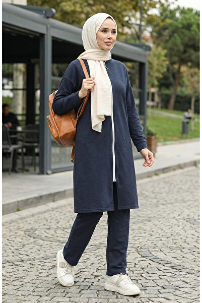 sefamerve طقم بدلة رياضية بسحاب باللون الكحلي - 3044-08