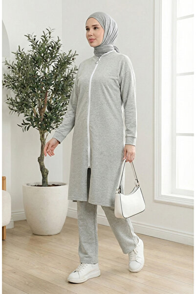 sefamerve Γκρι αθλητική φόρμα με φερμουάρ - 3044-03