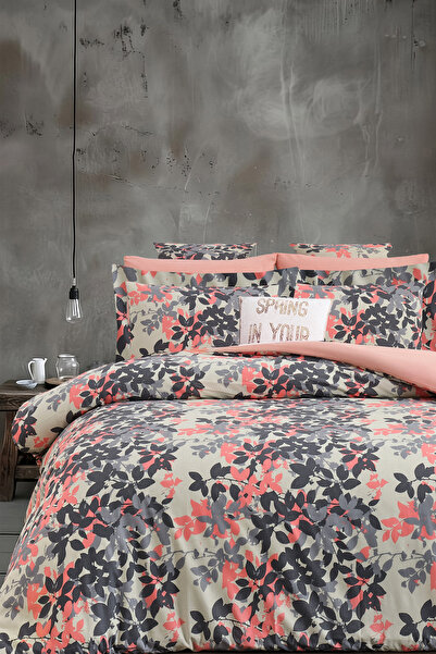 İQON Set lenjerie de pat cu cearșaf elastic dublu toamnă somon