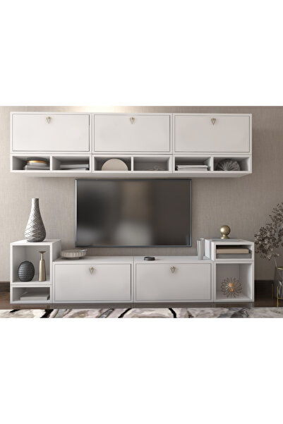 Nettrends Geniş Depolama Alanlı Çok Bölmeli Duvar Raf Seti ve TV Dolabı NRG-T...