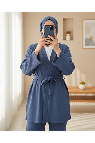 Modamorfo Set kimono Crinkle cu buzunare laterale și curea în talie și pantal...