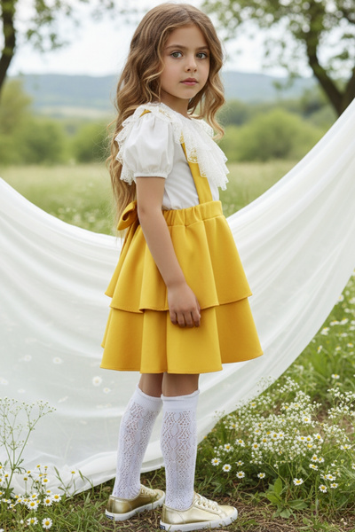 Parla Kids Rochie Helen Yellow pentru fete - 29 octombrie, dantela ecru, bluz...