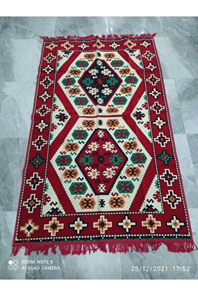 KARAMAN سجادة شارك كيليم بنمط يوروك أصلي 200×300 اللون: أحمر