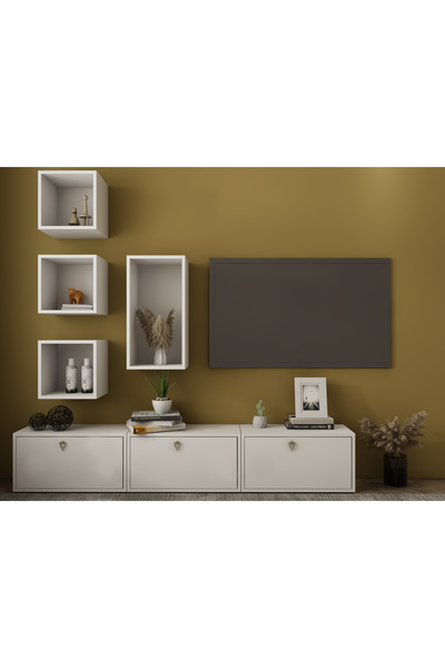 Nettrends Modüler Duvar Raflı, Çok Fonksiyonlu TV Ünitesi ve Dekoratif Dolap ...