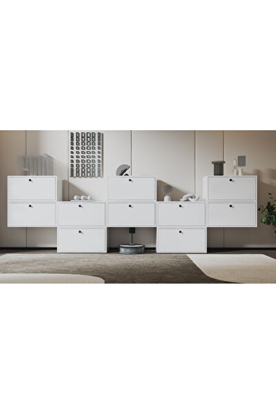 Nettrends 10 Kapaklı Çok Bölmeli Çok Fonksiyonlu Konsol ve Salon Dolabı NRG-K...