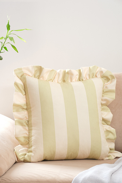 ASDİVA Husă de pernă decorativă Brezza cu volane, dungi verde-alb 45x45