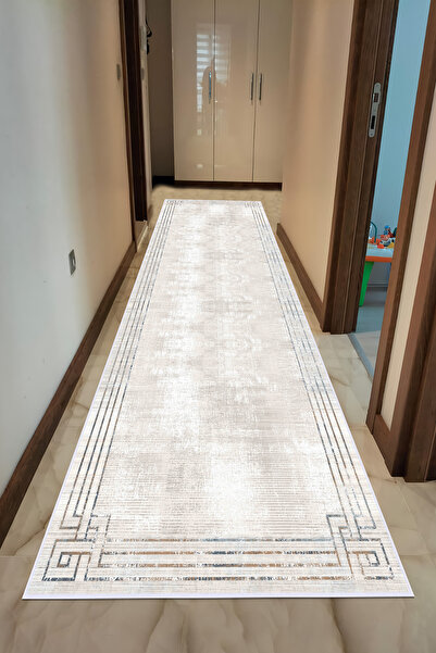 VOPTEKS Krem Halı Yolluk Makinede Yıkanabilir Halı Kaymaz Taban Halı