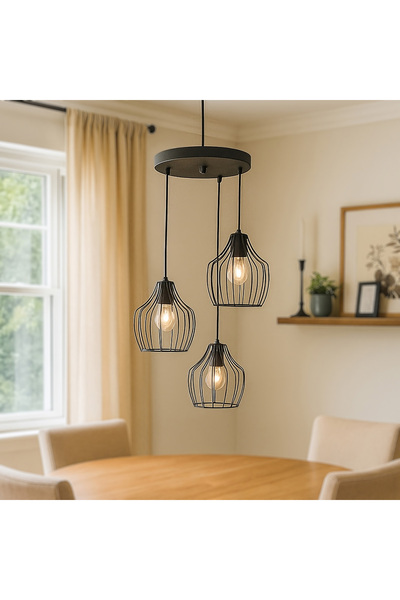 NisaLuce Nisa Luce Burgaz 3'lü Avize - Siyah - 85x30x30 cm