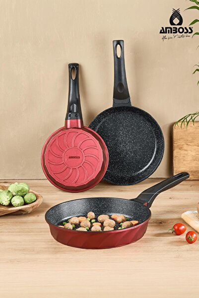Amboss Vento 3 Parça Döküm Tava Seti - Kırmızı