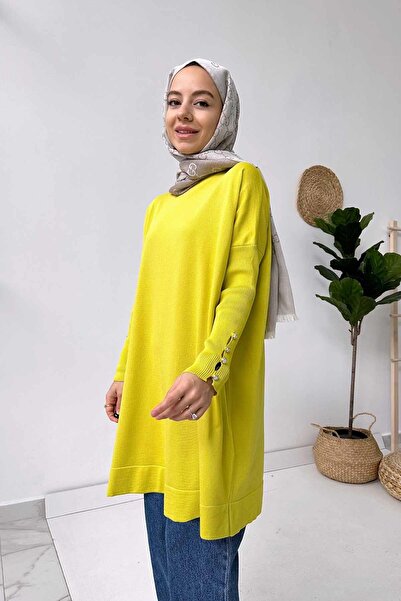 Ka Hijab Kol Detay Merserize Tunik - Yağ Yeşili