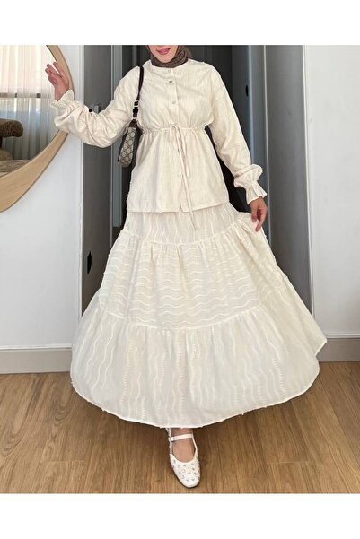 Modamorfo Σετ δαντέλας με κουμπιά μπροστά, κορδόνι στη μέση, ελαστικό μανίκι ...