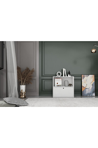 Nettrends Düser Kapakli Rafli Kitaplik 65 cm Beyaz Ktp-1157-ç