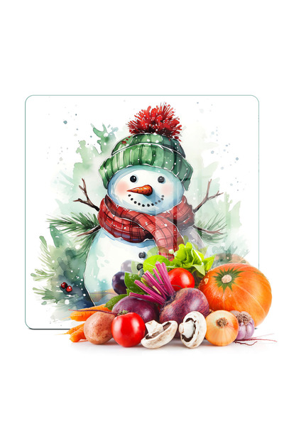 Decovetro Glass Cutting Board and Serving Tray Square Snowman Patterned 30 X 30 cm