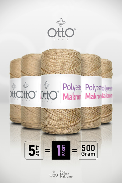 Otto خيط مكرامية من البوليستر - بيج - عبوة من 5 قطع - 2 مم/100 جرام/100 متر -...