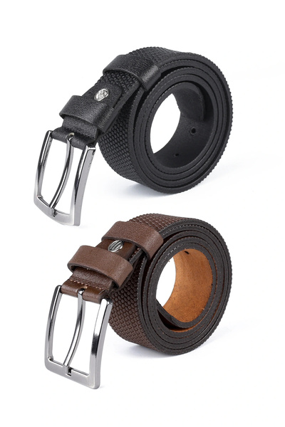 LUGMO 2 bucăți curea pentru bărbați din piele naturală 4 cm model fagure negr...