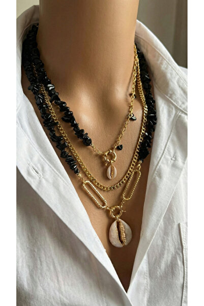 Nevaa Still Altın kaplama zincir uç, kırıltaş boncuk çoklu tasarım kadın koly...