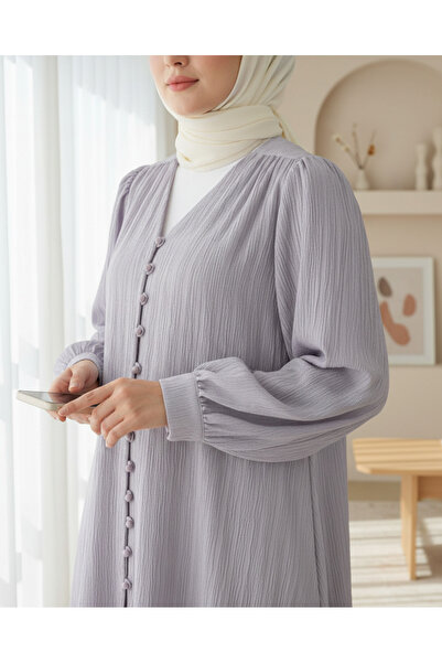 Modamorfo Top Buttoned V-Neck Crinkle Shirt -Gray