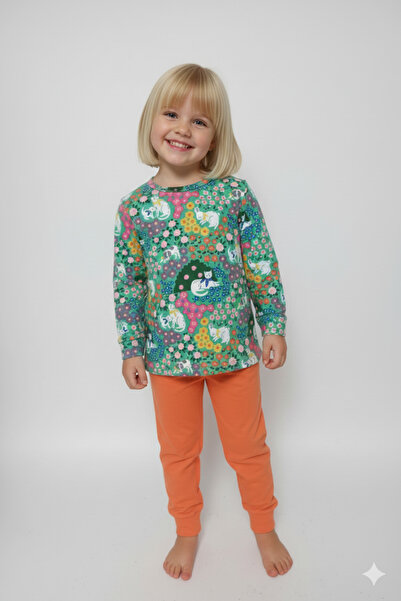 CRAZY MONKEY Flower and Animal Patterned Double Girl's Suit