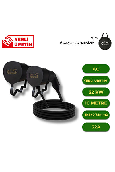 Elektrikli Araç 10 Metre 22kW Type2 AC Şarj Kablosu Seti-Tüm Modellerle Uyumlu