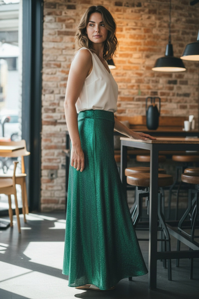 modayiğit Kadın yeşil full likralı uzun etek