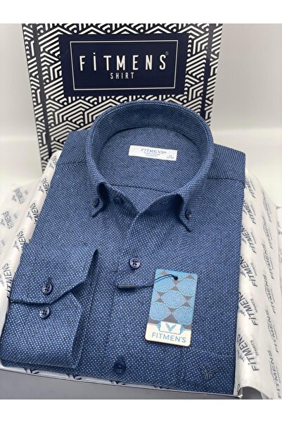 Fitmens Klasik Uzun Kol Kışlık Kuşgözü Yaka Düğmeli Yünlü %100 Cotton Hediye Kutulu Erkek Gömlek FS-003768 -